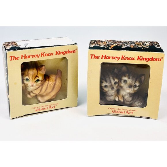 VTG 1983 Lot 2 HOUSE OF GLOBAL ART 2" The Harvey Knox Kingdom CAT FIGURINES +Box - Picture 1 of 8